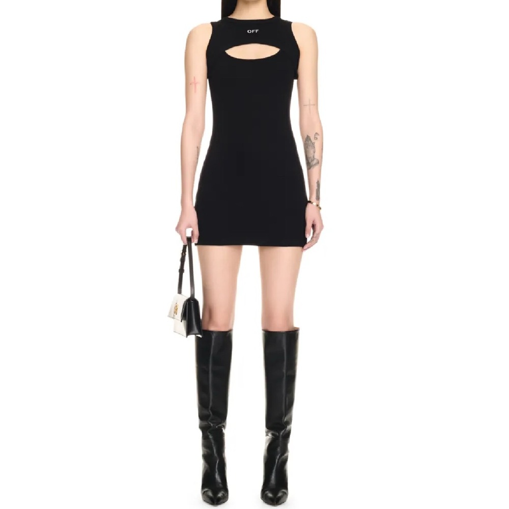 Off-White Black Bodycon Cut Out Halter Mini Dress
